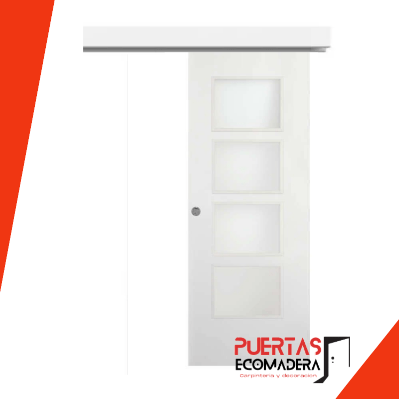 Puerta Lacada Blanca Lisa Corredera 3 Vidrios