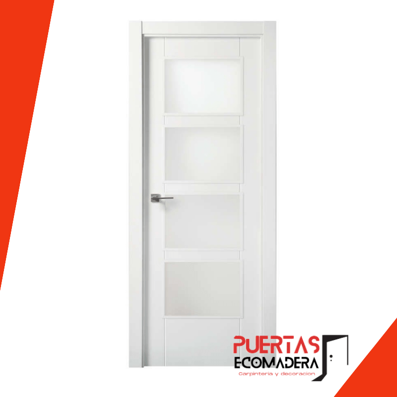 Puerta Blanca Lacada 2 Ranuras Cristalera 3 Vidrios