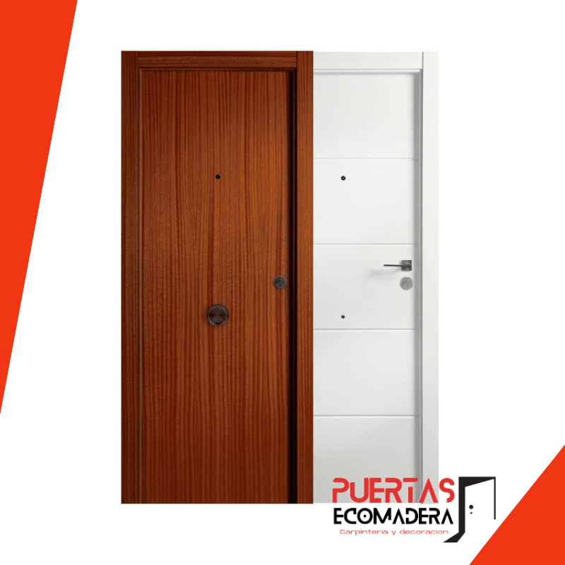 Puerta de Entrada Blindada Lisa Sapelly - 4 Rayas lacado blanco